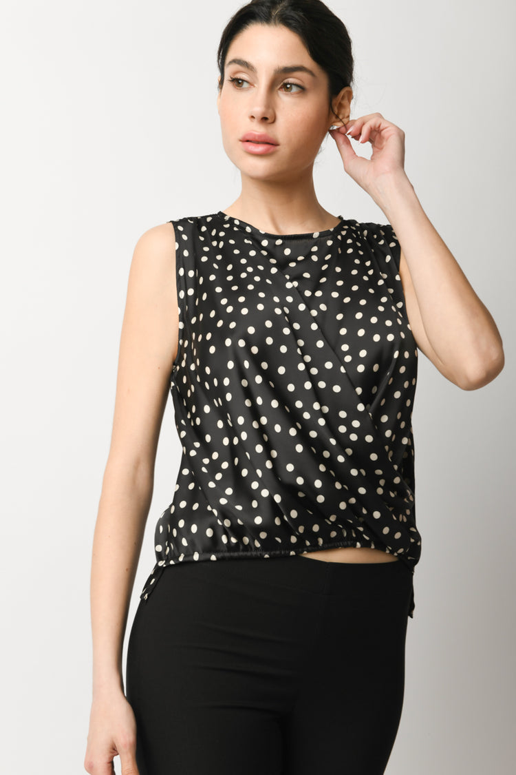 Top in raso a stampa pois