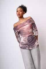 Top in tulle a stampa floreale astratta