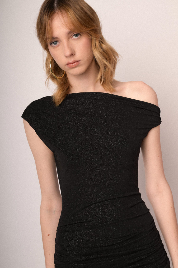 Mini abito in jersey lurex nero