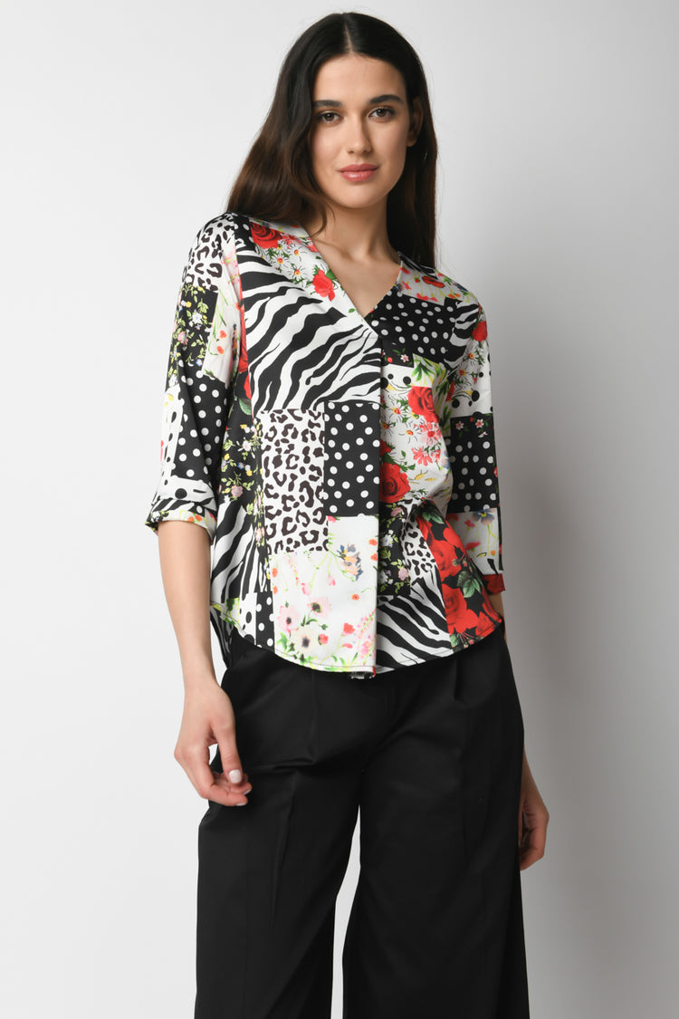 Blusa a stampa patchwork