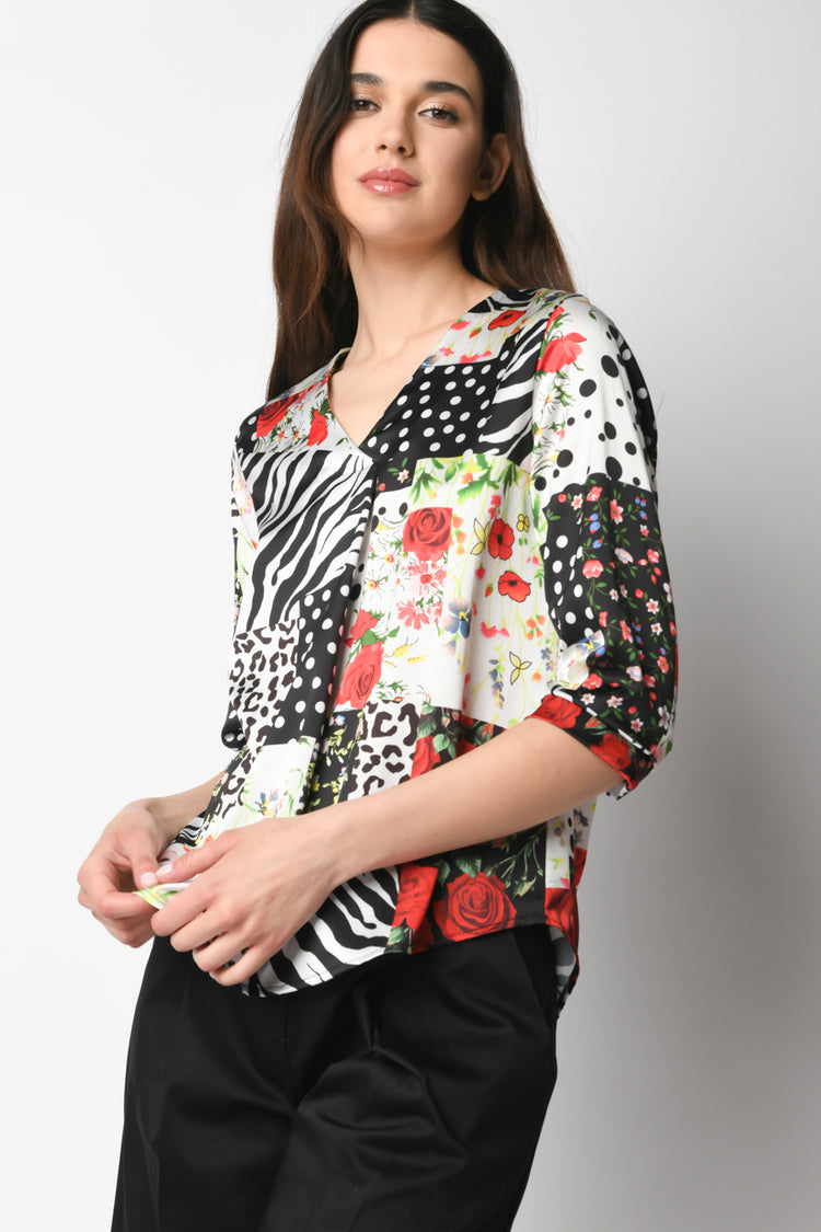Blusa a stampa patchwork