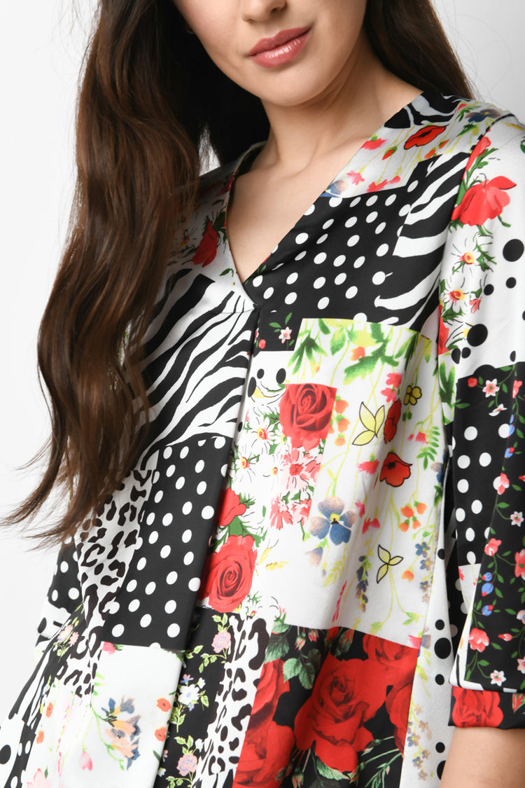 Blusa a stampa patchwork