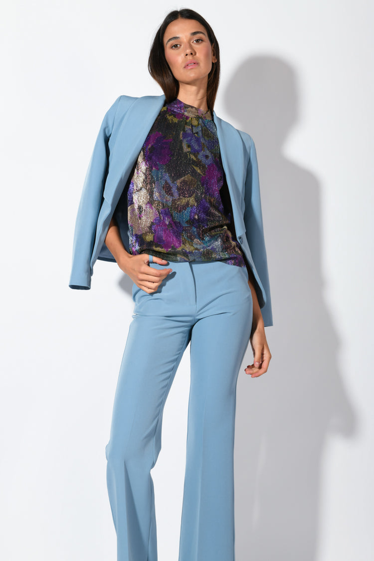 Top in lurex plissé a stampa