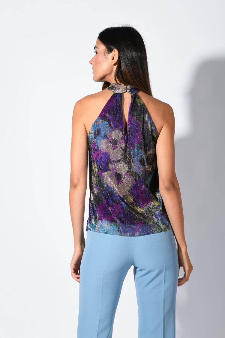 Top in lurex plissé a stampa