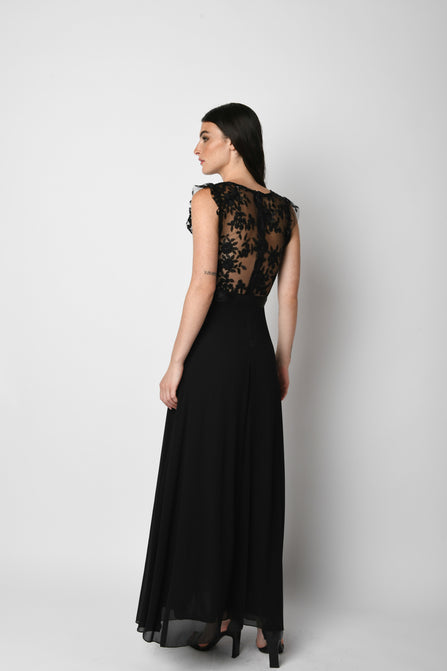 Abito lungo elegante con pizzo e gonna in chiffon - blu scuro Abito lungo elegante con pizzo e gonna in chiffon - blu scuro