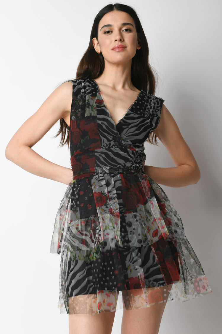 Mini abito a stampa patchwork