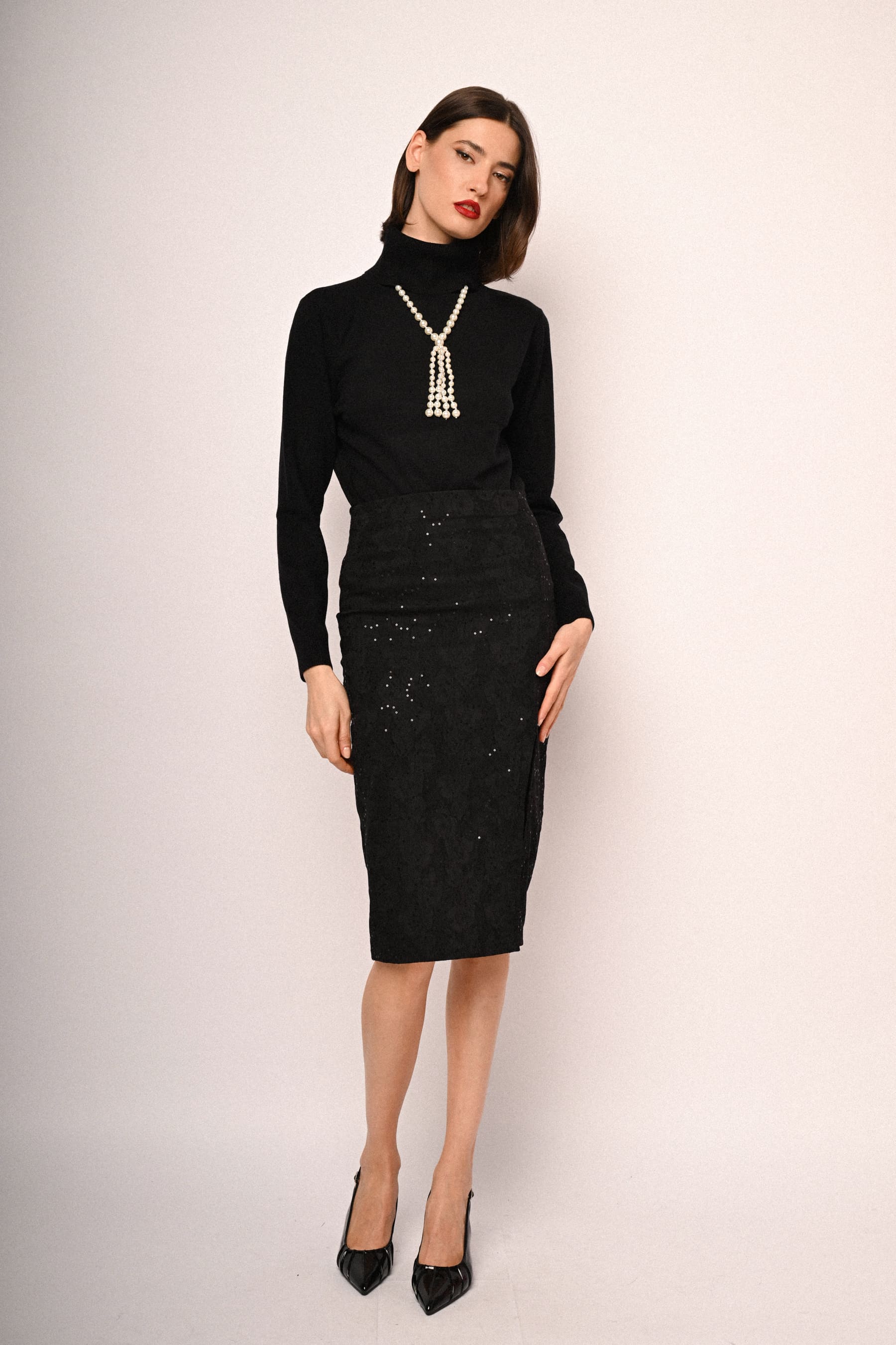 Gonna midi testurizzata con paillettes