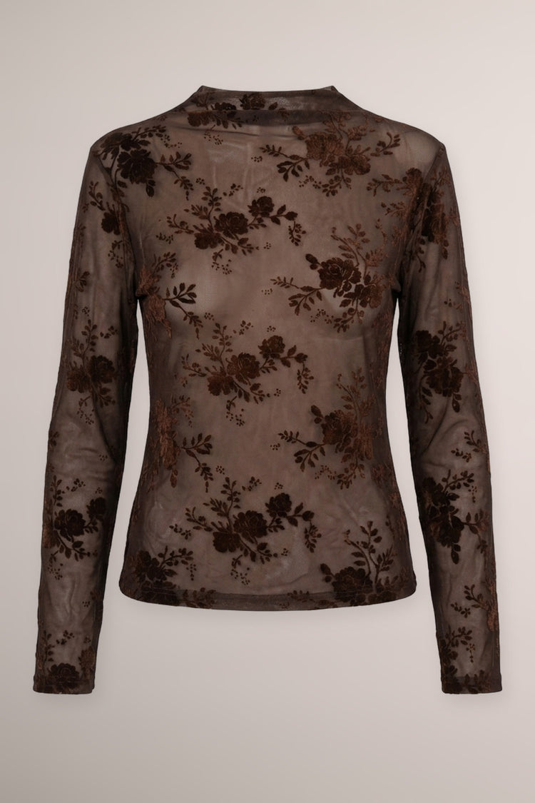 Top in tulle dévoré floreale cioccolato