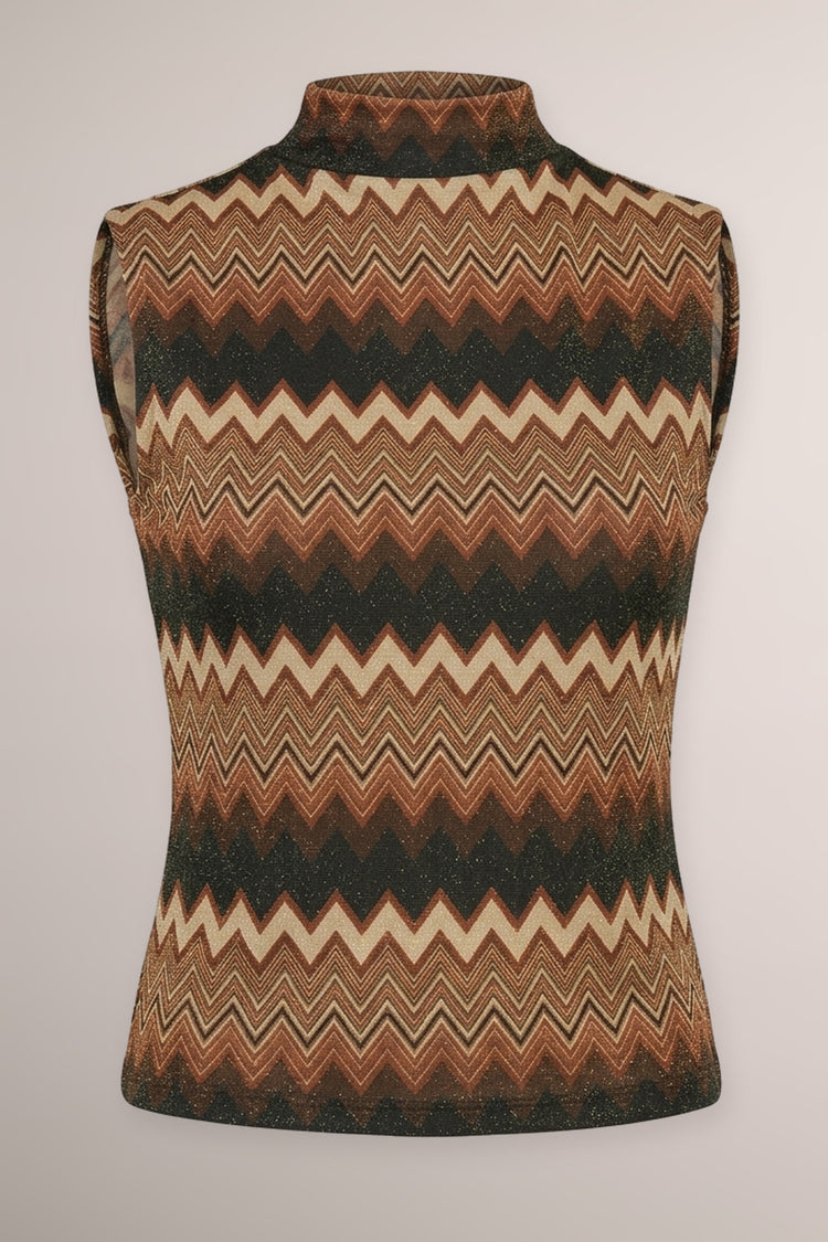 Top in maglia lurex con stampa zig-zag multicolor