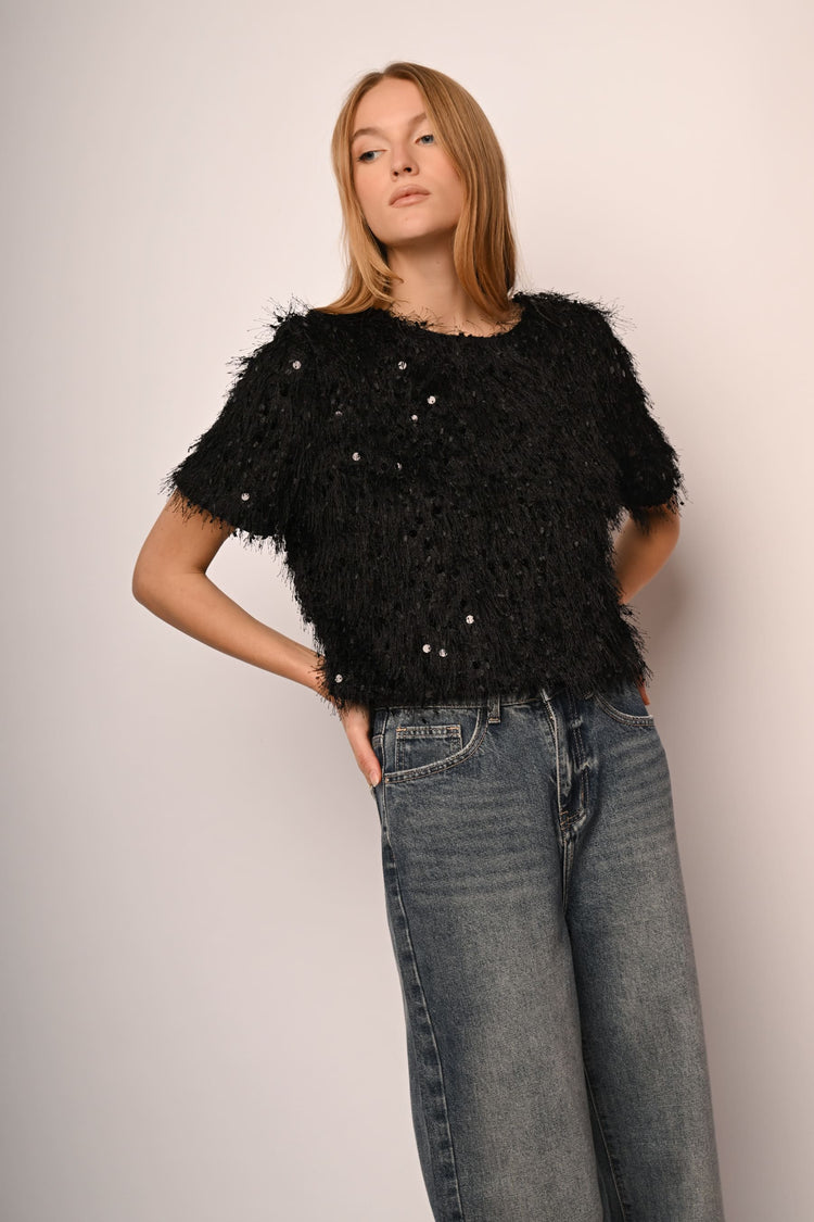 T-shirt hairy con paillettes