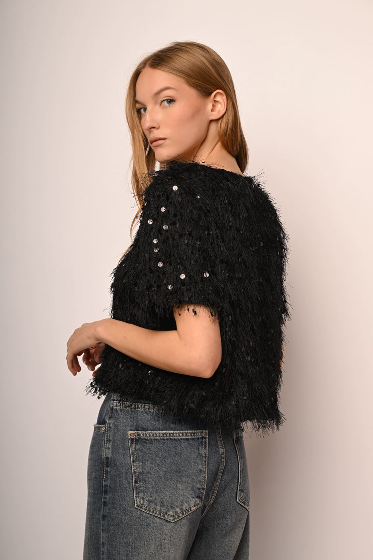 T-shirt hairy con paillettes