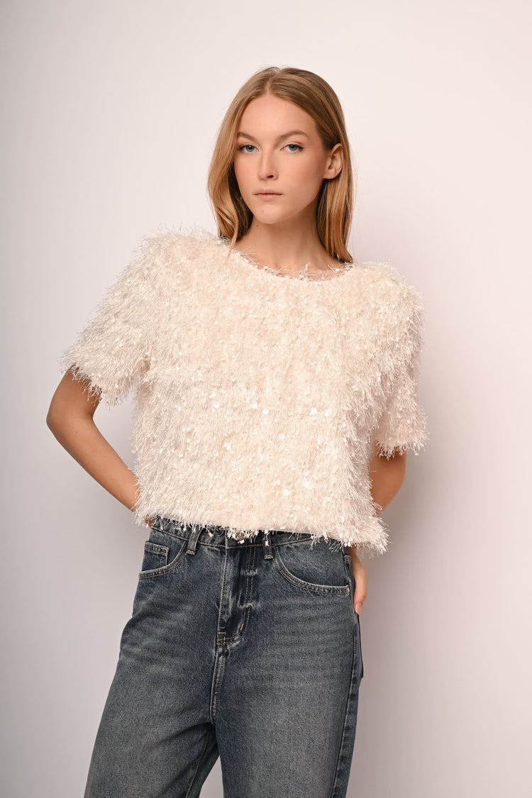 T-shirt hairy con paillettes