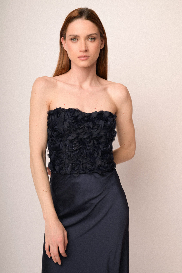 Top a bustier con decorazione rose 3D blu