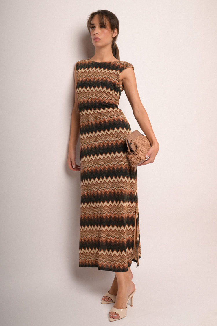 Abito lungo zig zag lurex