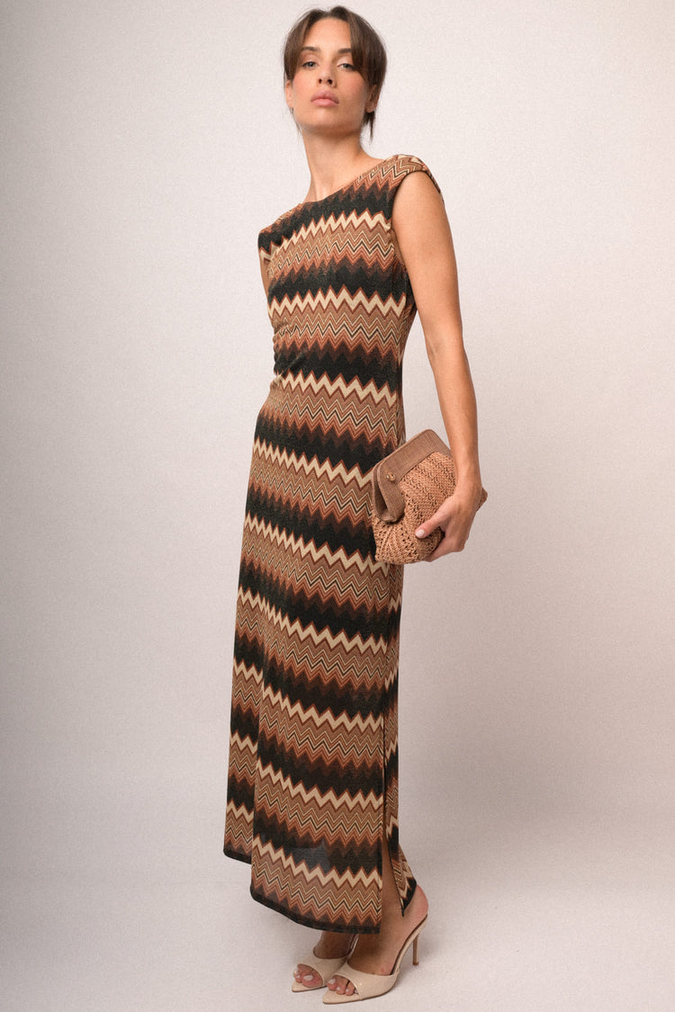 Abito lungo zig zag lurex