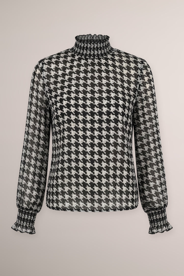Blusa in georgette a stampa pied-de-poule bianco/nero