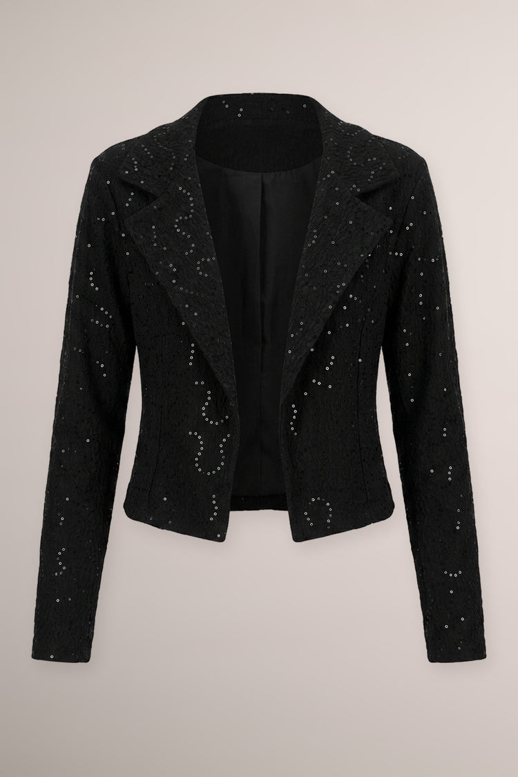 Blazer in jacquard nero con paillettes