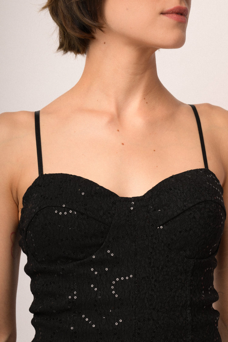 Top bustier in jacquard paillettes