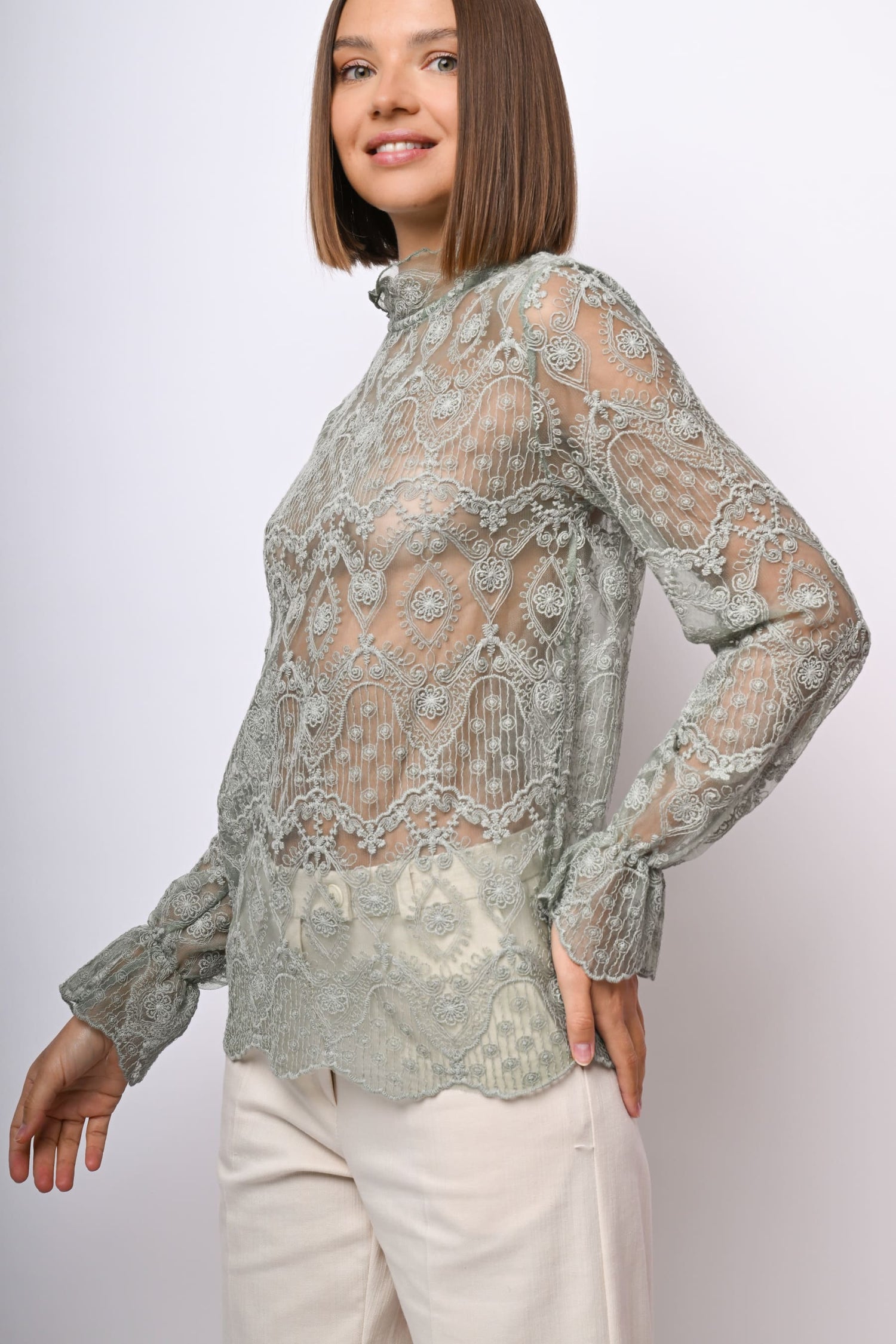 Avidlove Top in pizzo da donna a maniche lunghe girocollo Avidlove Top in pizzo da donna a maniche lunghe girocollo