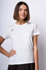 T-shirt in cotone con spilla a cuore