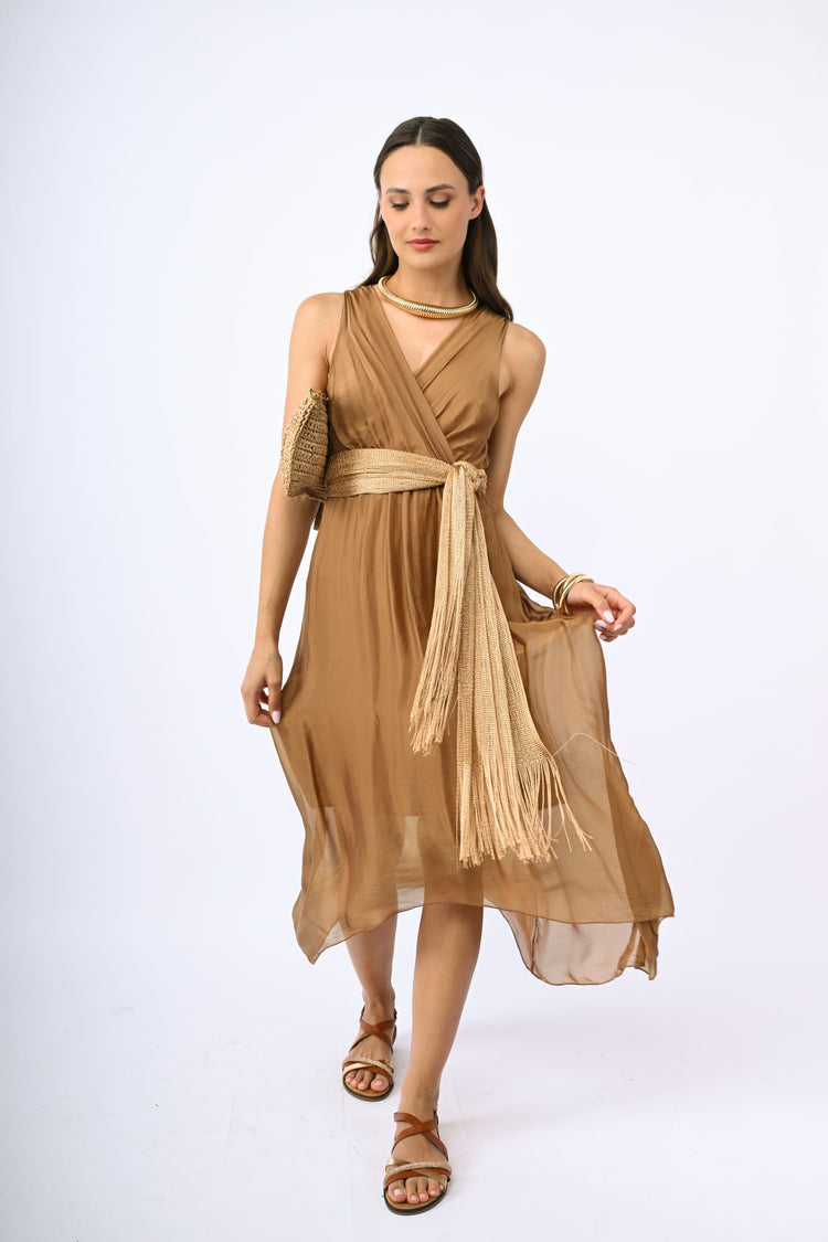 Abito lungo in viscosa e seta - Main Image