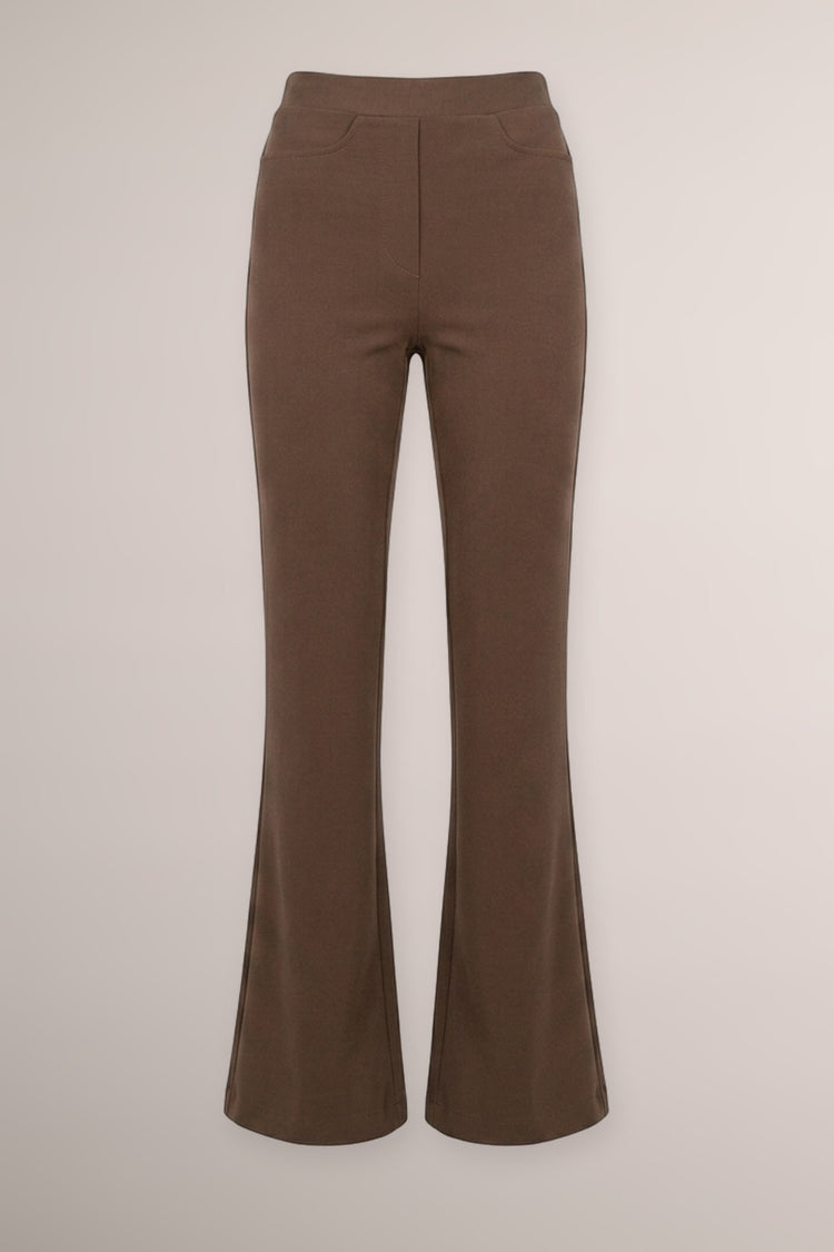 Pantaloni misto modal cioccolato a gamba svasata