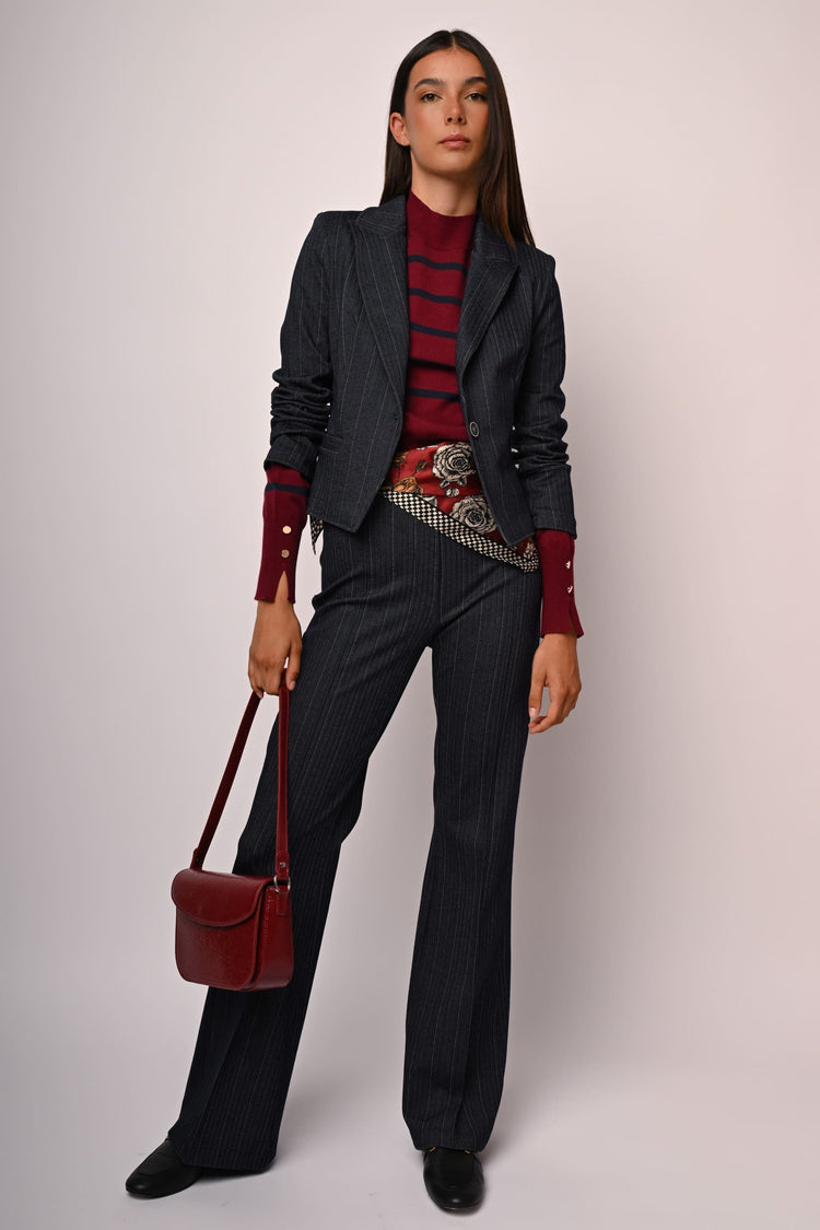 Pantaloni svasati in tessuto gessato