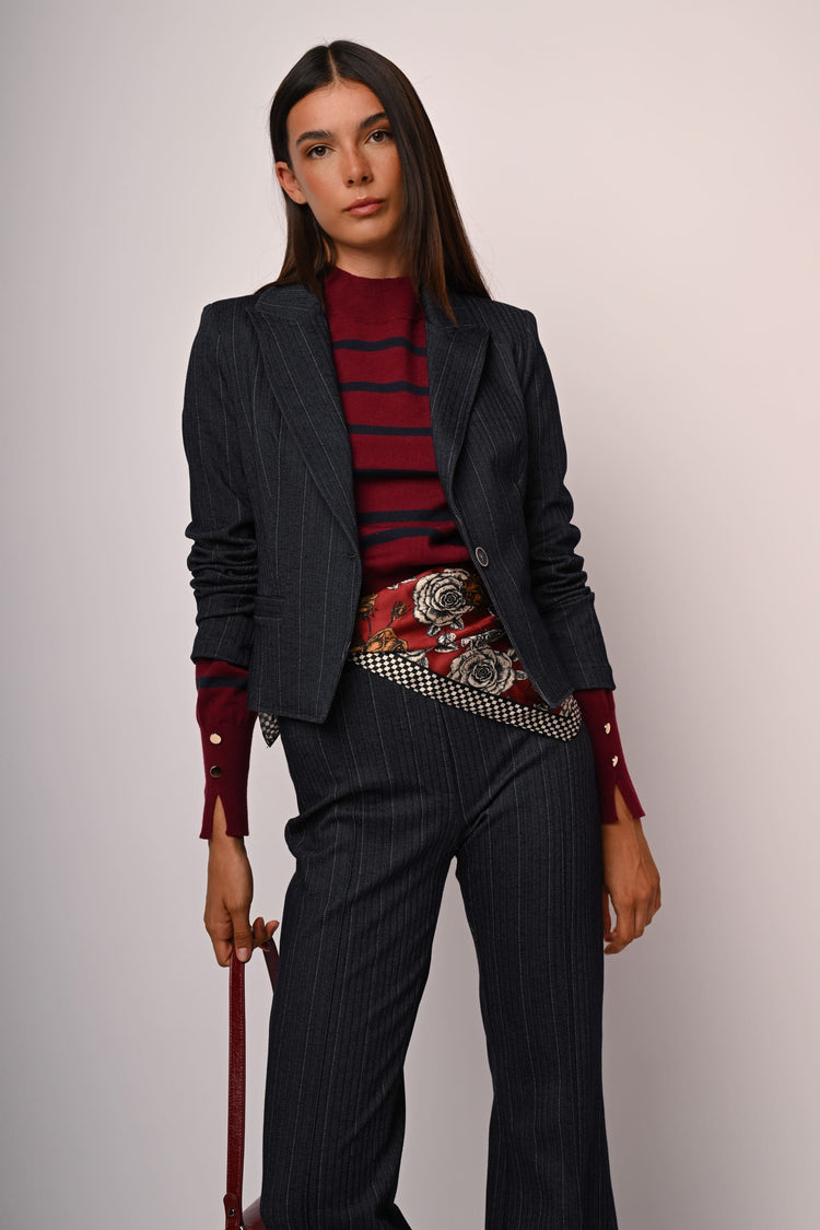 Pantaloni svasati in tessuto gessato