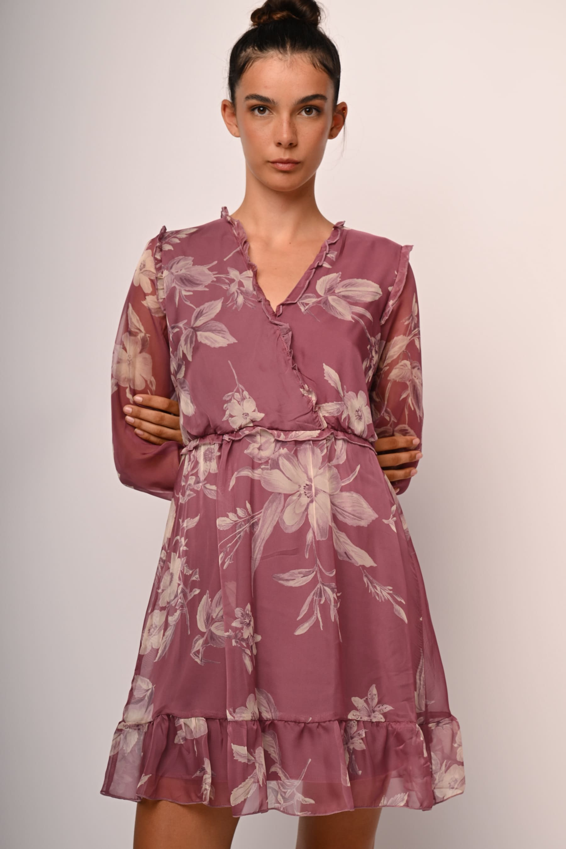 Abito con rouches a stampa floreale