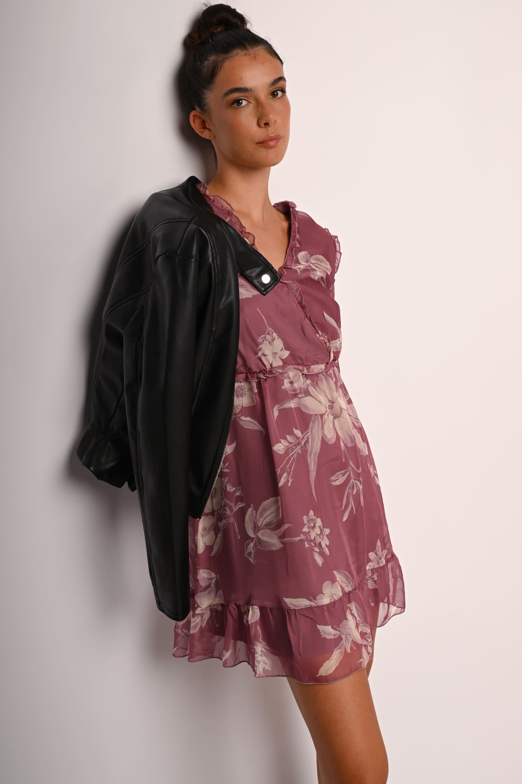 Abito con rouches a stampa floreale