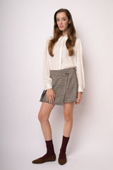 Gonna pantalone corta check grigio e beige