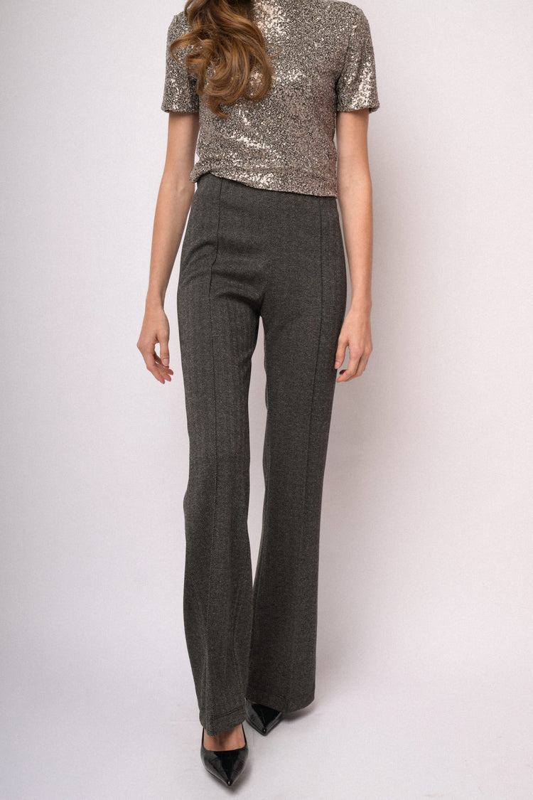 Leggings flare a spina di pesce grigio antracite