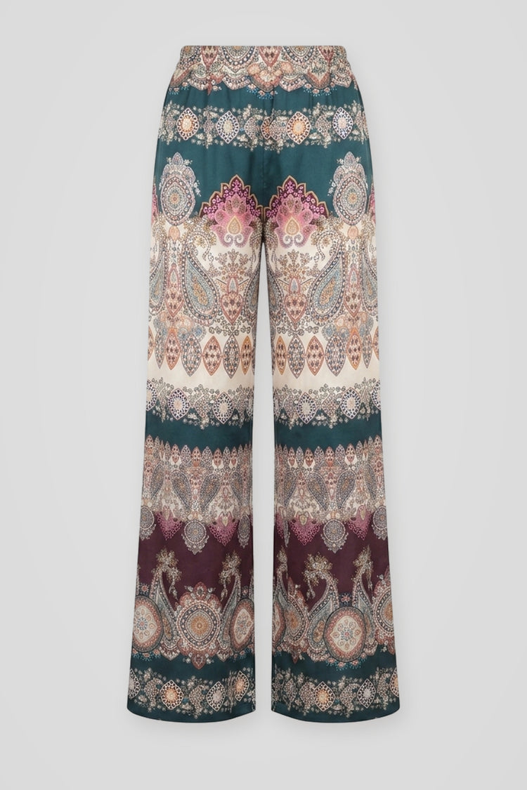 Pantaloni palazzo morbidi con stampa paisley multicolor