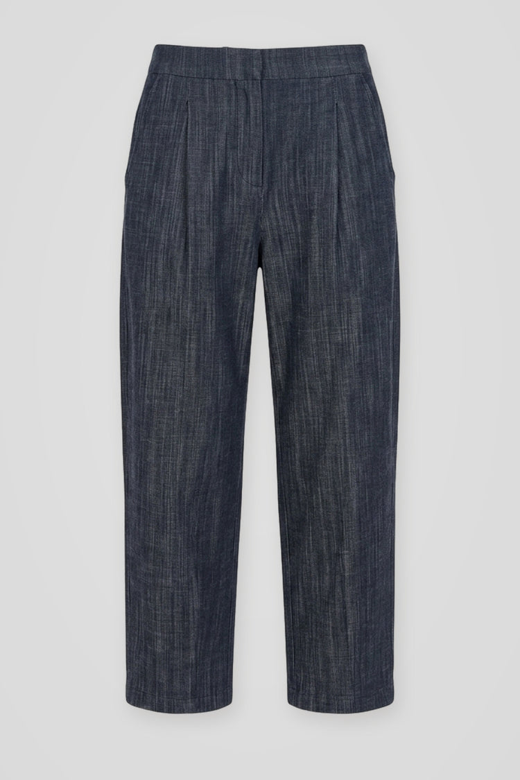Pantaloni barrel in tela effetto denim blu
