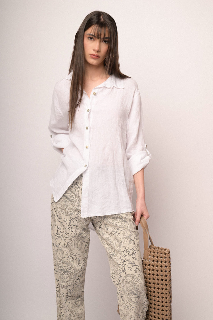 Camicia oversize in lino bianco