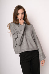 Maglia lurex a collo alto grigia