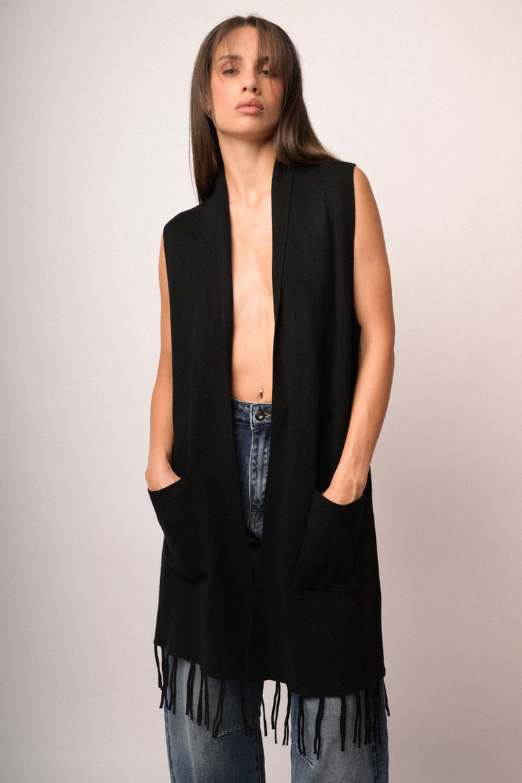 Gilet lungo con frange