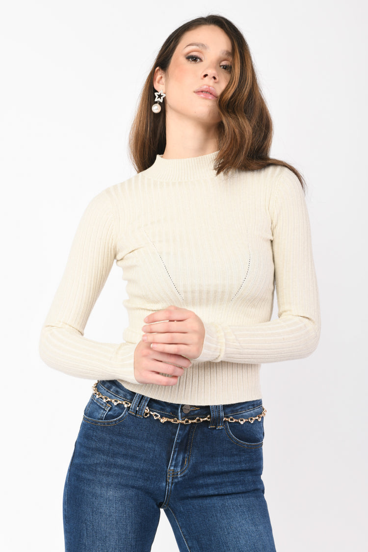 Lupetto in maglia lurex a costine