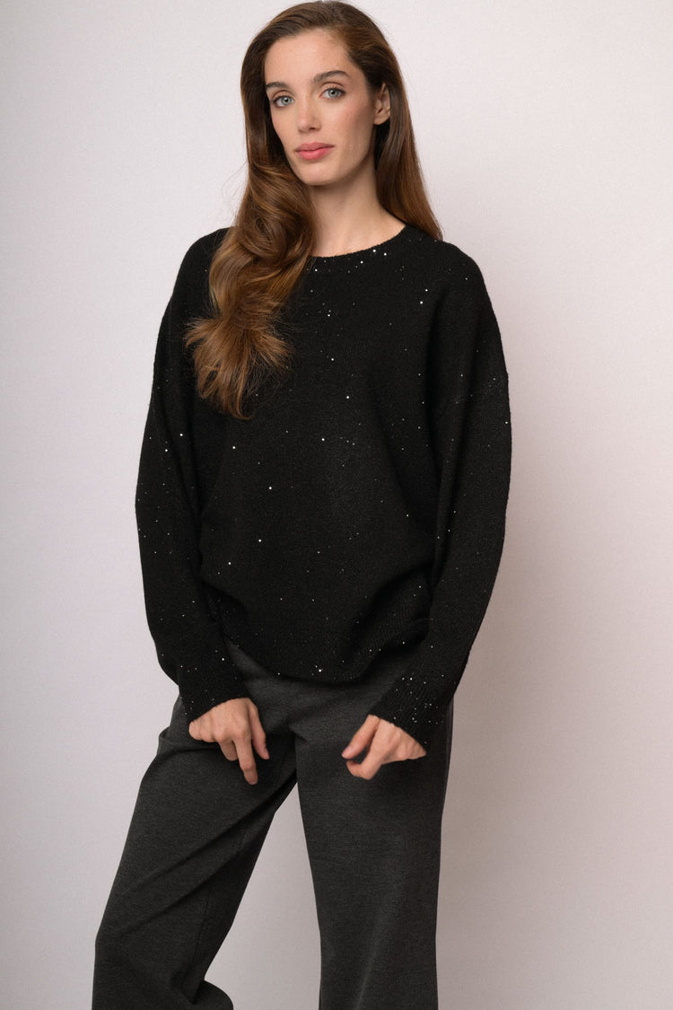 Maglia over con paillettes nera