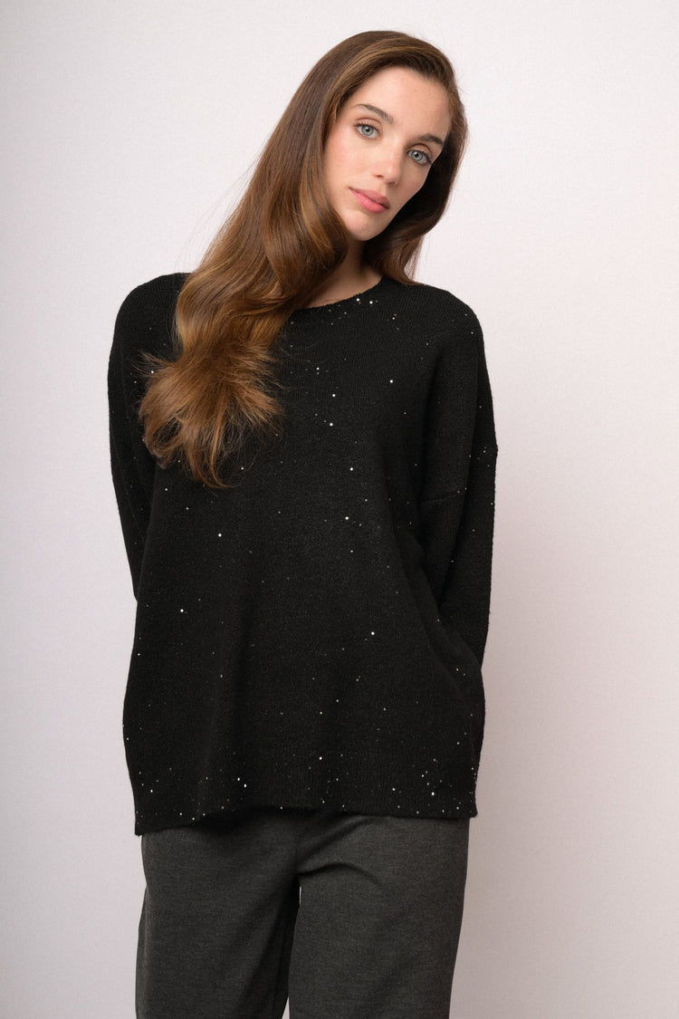 Maglia over con paillettes nera