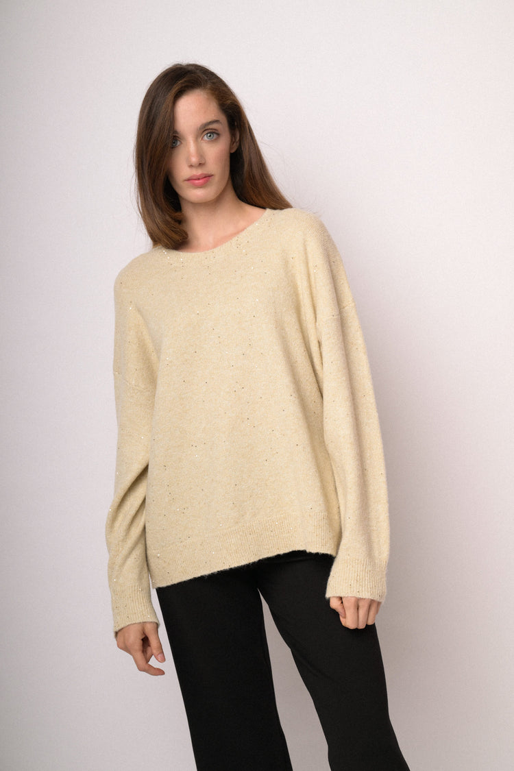 Maglia over con paillettes rosa cipria