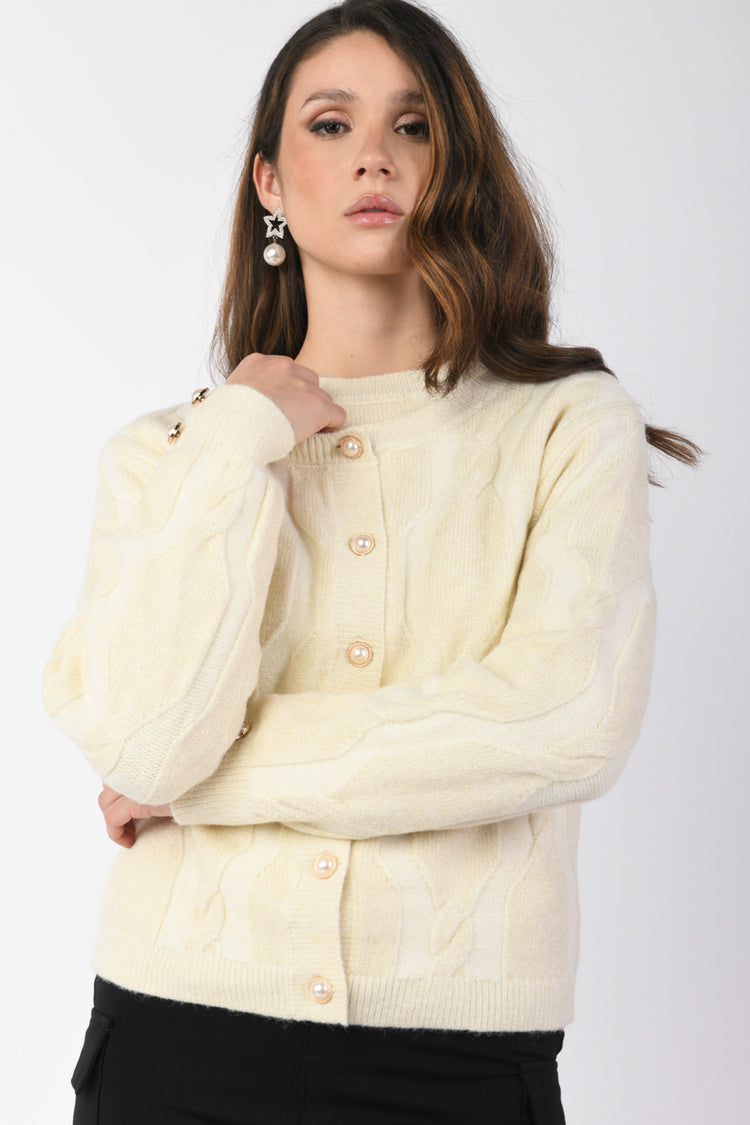 Cardigan con motivo a trecce