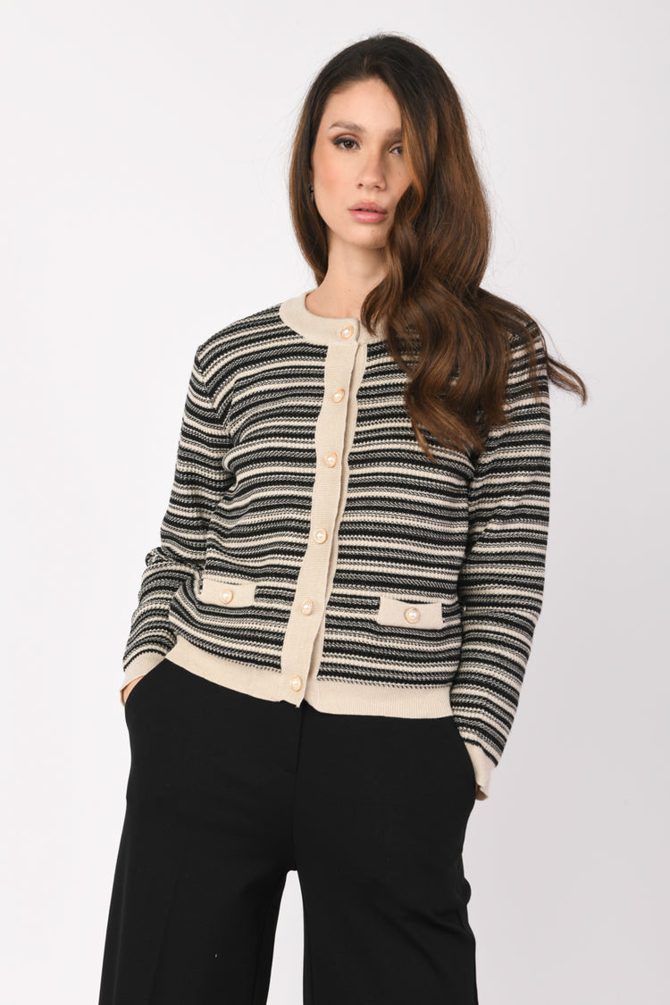 Cardigan in maglia lurex a righe