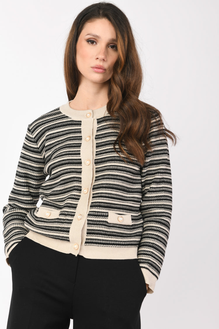 Cardigan in maglia lurex a righe