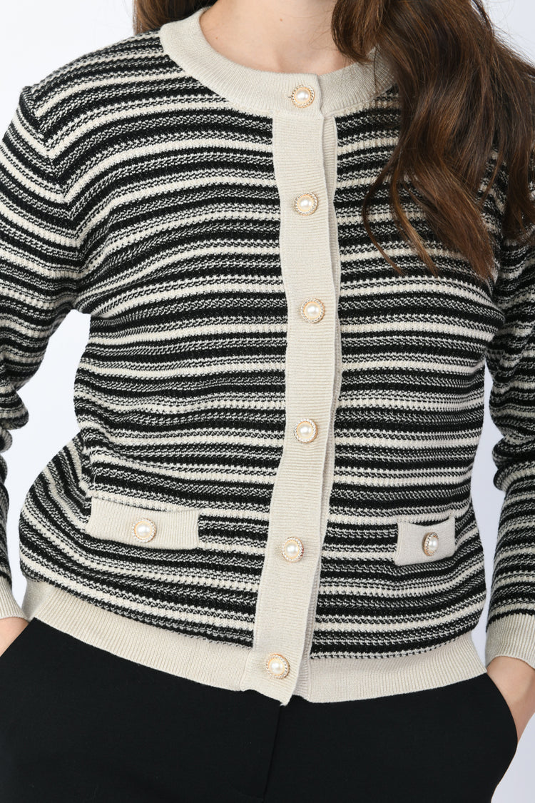 Cardigan in maglia lurex a righe