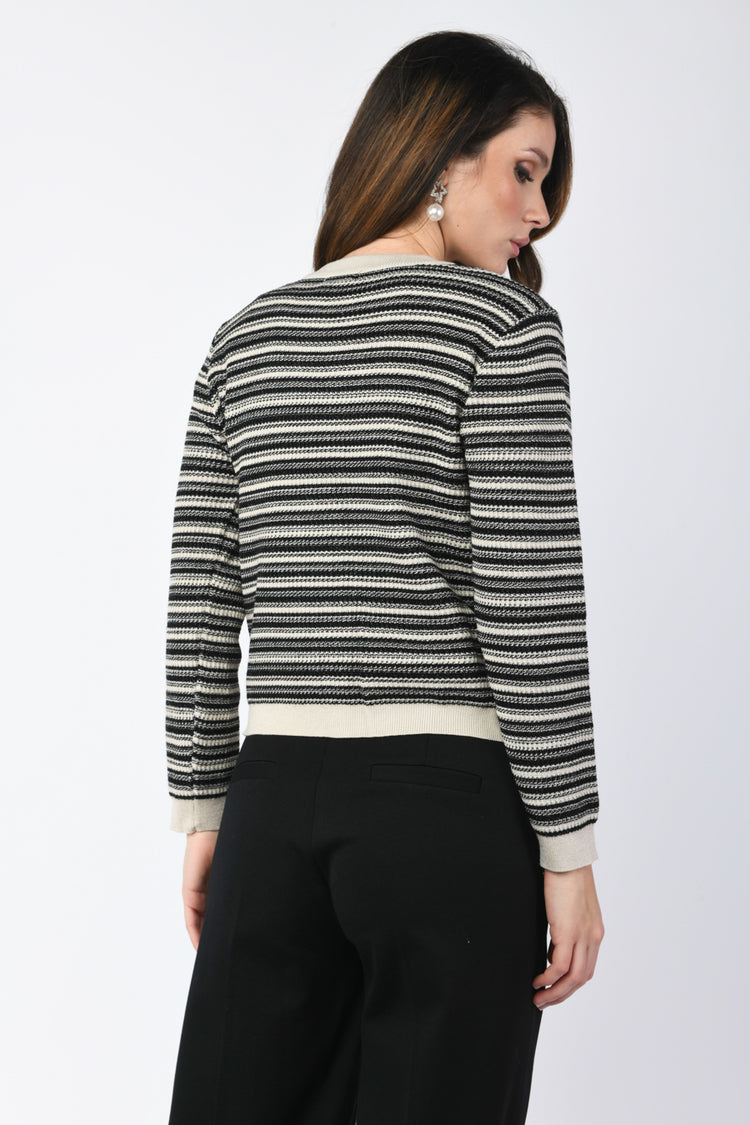 Cardigan in maglia lurex a righe