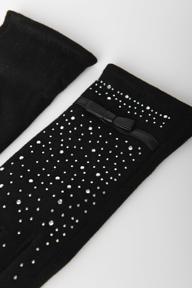 Guanti con strass e fiocchetto