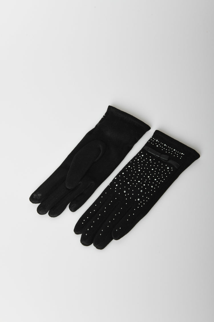 Guanti con strass e fiocchetto
