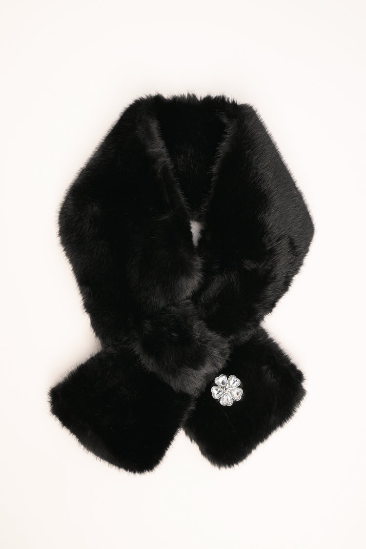 Collo peloso con fiore gioiello nero