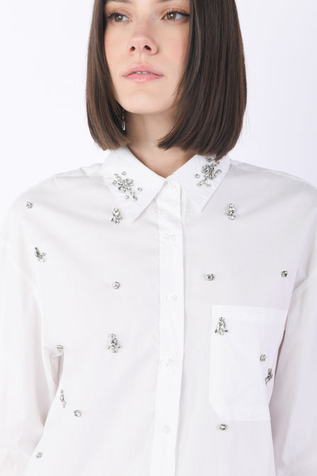 Camicia cioccolato con inserti geometrici